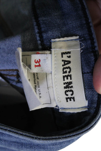 L Agence Womens Ankle Skinny Jeans Blue Mid Rise Button Size 31