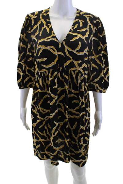 Ba&Sh Women Shift Blouse Black Animal Print V-Neck 3/4 Sleeve Size M