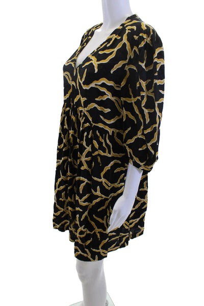 Ba&Sh Women Shift Blouse Black Animal Print V-Neck 3/4 Sleeve Size M