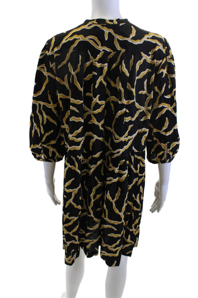 Ba&Sh Women Shift Blouse Black Animal Print V-Neck 3/4 Sleeve Size M