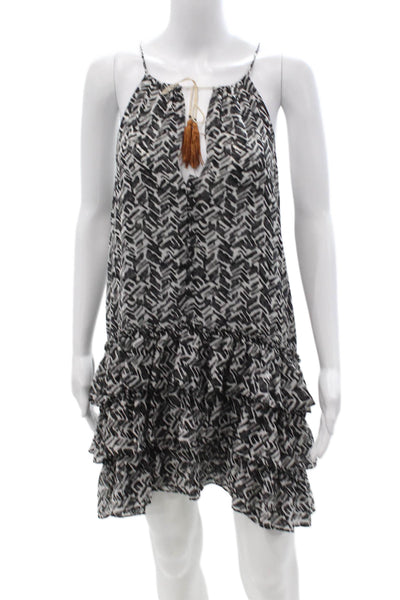 Misa Women Shift Sundress Black Geometric Sleeveless Short Boho Size S