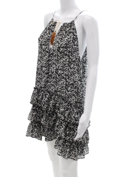 Misa Women Shift Sundress Black Geometric Sleeveless Short Boho Size S