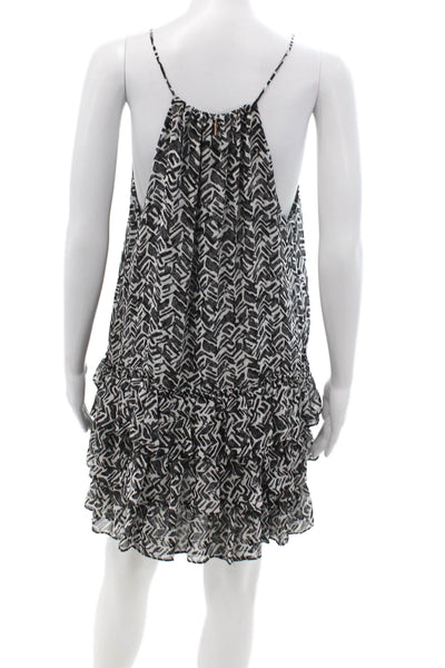 Misa Women Shift Sundress Black Geometric Sleeveless Short Boho Size S