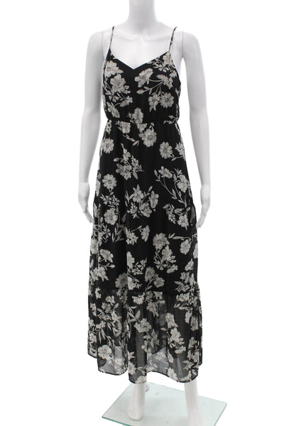 J Crew Womens Black Floral V-Neck Maxi Slip Dress Sleeveless Zip Size 0