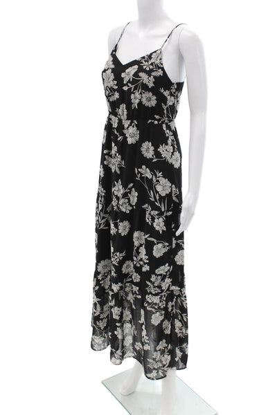 J Crew Womens Black Floral V-Neck Maxi Slip Dress Sleeveless Zip Size 0