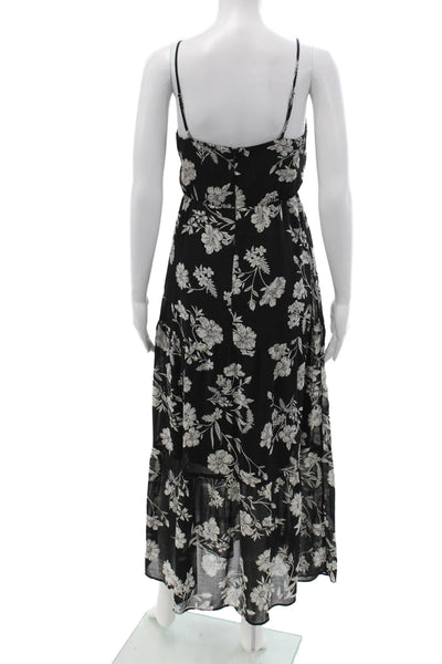 J Crew Womens Black Floral V-Neck Maxi Slip Dress Sleeveless Zip Size 0