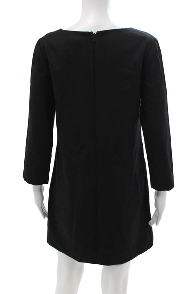 J Crew Women Shift Dress Black Wool Long Sleeve Zip Round Neck Size 2