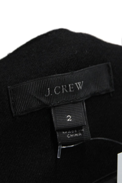J Crew Women Shift Dress Black Wool Long Sleeve Zip Round Neck Size 2