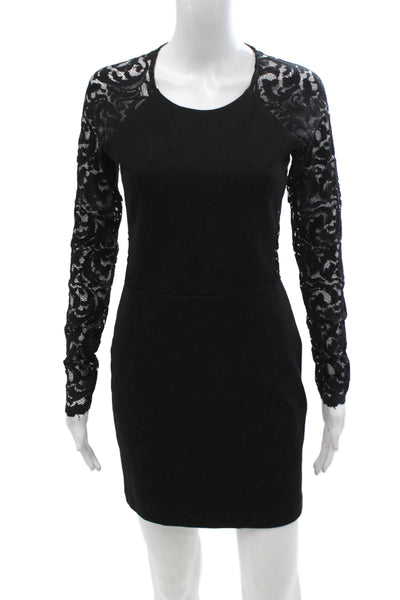 Parker Women Black Bodycon Mini Dress Long Sleeve Round Neck Size M