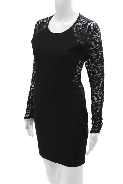 Parker Women Black Bodycon Mini Dress Long Sleeve Round Neck Size M