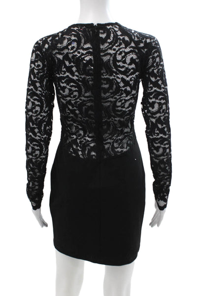 Parker Women Black Bodycon Mini Dress Long Sleeve Round Neck Size M