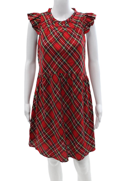Vineyard Vines Women A-Line Shift Red Plaid Sleeveless Crew Neck Dress Size 0