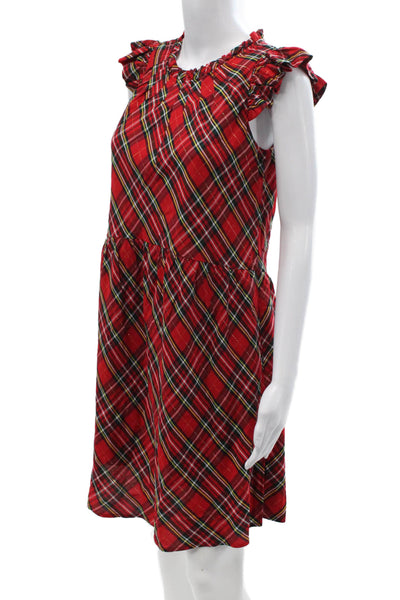 Vineyard Vines Women A-Line Shift Red Plaid Sleeveless Crew Neck Dress Size 0