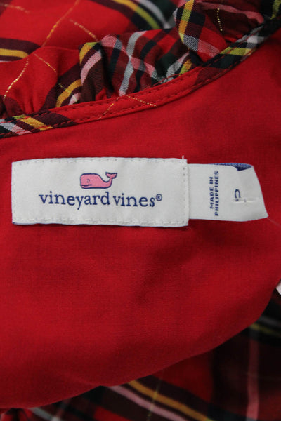 Vineyard Vines Women A-Line Shift Red Plaid Sleeveless Crew Neck Dress Size 0