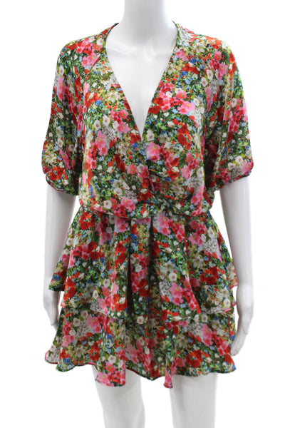 Zara, Women Fit & Flare Mini Floral V-Neck Green Dress Size S