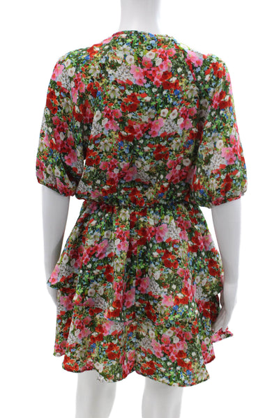 Zara, Women Fit & Flare Mini Floral V-Neck Green Dress Size S