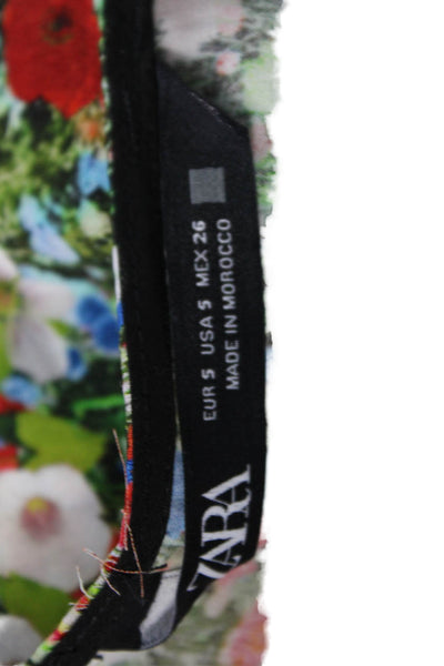 Zara, Women Fit & Flare Mini Floral V-Neck Green Dress Size S