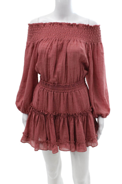 Misa Women Blouson Mini Dress Red Long Sleeve Knee-Length Size XS