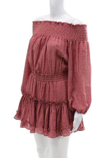 Misa Women Blouson Mini Dress Red Long Sleeve Knee-Length Size XS