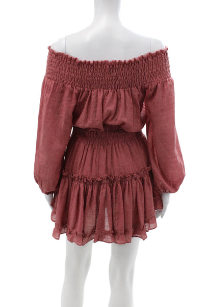 Misa Women Blouson Mini Dress Red Long Sleeve Knee-Length Size XS