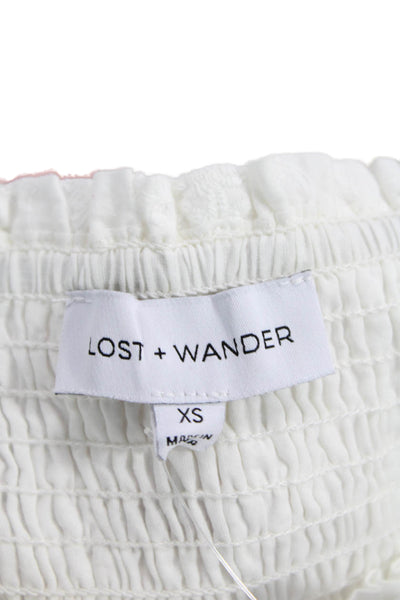 Lost + Wander Women Midi Sundress White Square Neck Tie Cotton Size XS