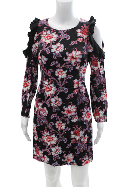 Club Monaco Womens Black Floral Shift Dress Long Sleeve Knee Length Size 2