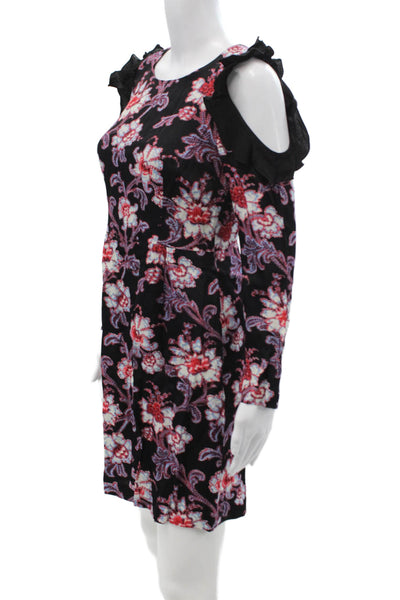 Club Monaco Womens Black Floral Shift Dress Long Sleeve Knee Length Size 2