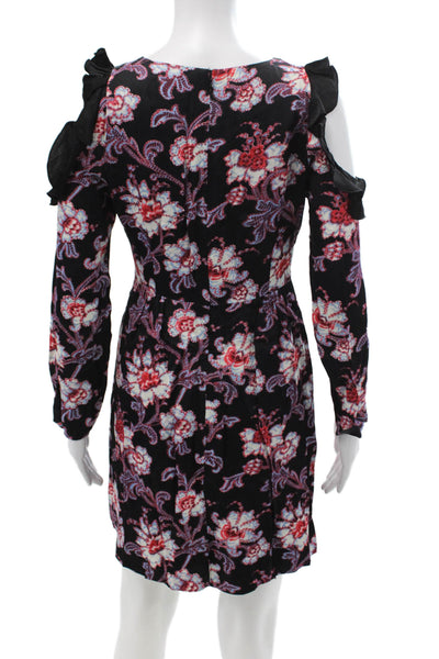 Club Monaco Womens Black Floral Shift Dress Long Sleeve Knee Length Size 2