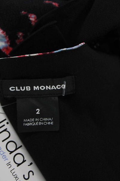 Club Monaco Womens Black Floral Shift Dress Long Sleeve Knee Length Size 2