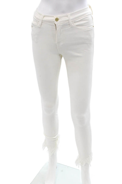 Frame Denim Womens Ankle Skinny Jeans White Button High-Rise Size 25