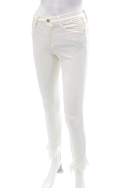 Frame Denim Womens Ankle Skinny Jeans White Button High-Rise Size 25