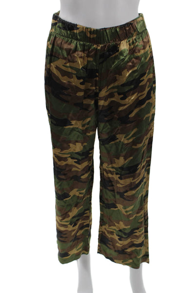 Michael Lauren Unisex Black Camouflage Viscose Satin Pants Size S