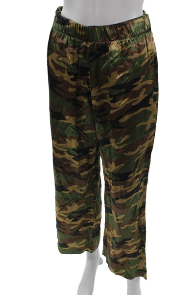 Michael Lauren Unisex Black Camouflage Viscose Satin Pants Size S