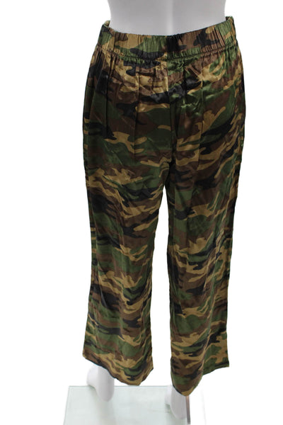 Michael Lauren Unisex Black Camouflage Viscose Satin Pants Size S