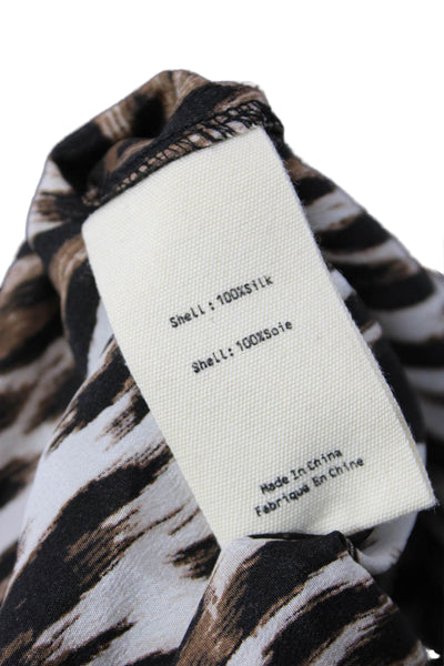L Agence Women Silk Animal Print V-Neck Long Sleeve Blouse Beige Size S