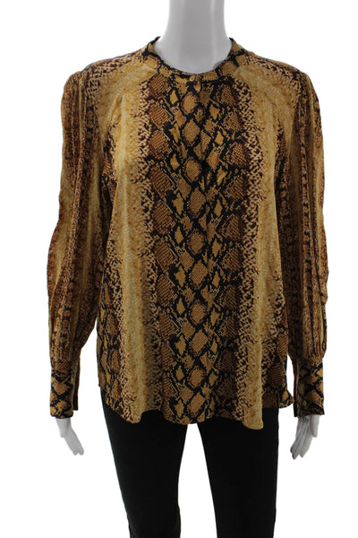 Joie Women Beige Animal Print Viscose Long Sleeve Crew Neck Blouse Size M