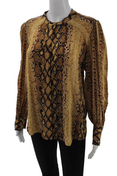 Joie Women Beige Animal Print Viscose Long Sleeve Crew Neck Blouse Size M