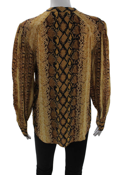 Joie Women Beige Animal Print Viscose Long Sleeve Crew Neck Blouse Size M