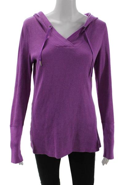 Calvin Klein Women Pullover Hoodie V-Neck Drawstring Purple Size XL