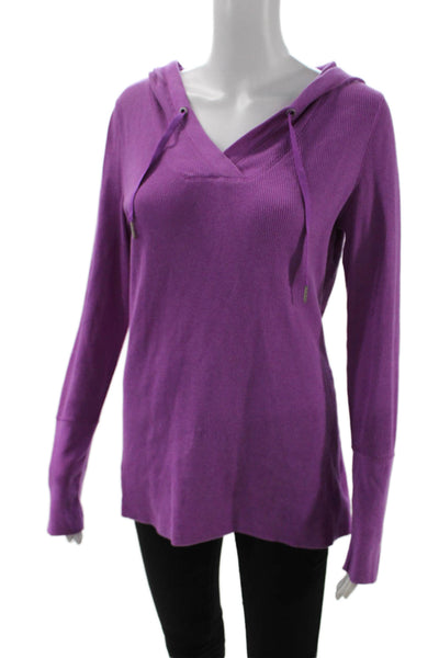 Calvin Klein Women Pullover Hoodie V-Neck Drawstring Purple Size XL