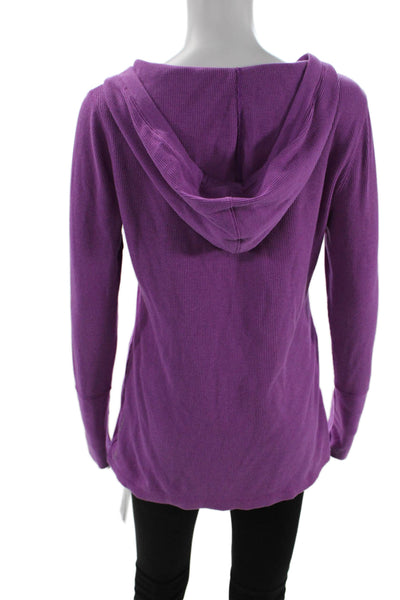 Calvin Klein Women Pullover Hoodie V-Neck Drawstring Purple Size XL