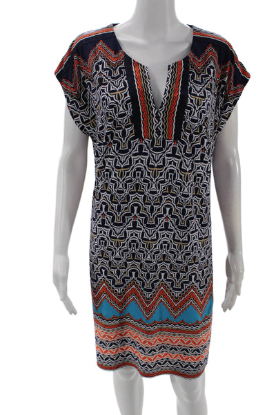 Laundry by Shelli Segal Women Kaftan Dress Dark Blue Geometric V-Neck Size S