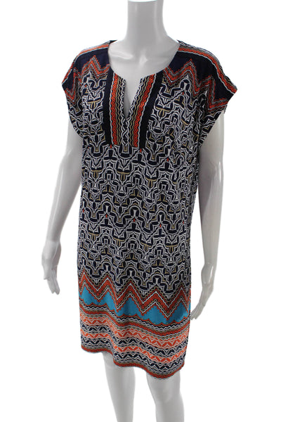 Laundry by Shelli Segal Women Kaftan Dress Dark Blue Geometric V-Neck Size S