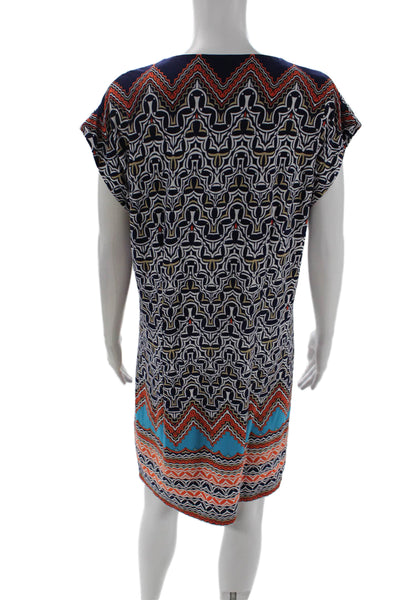 Laundry by Shelli Segal Women Kaftan Dress Dark Blue Geometric V-Neck Size S