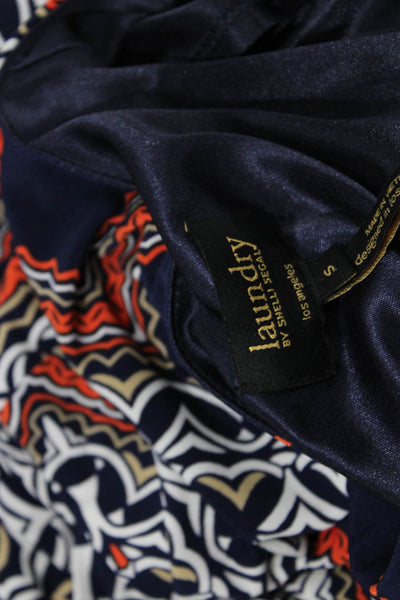 Laundry by Shelli Segal Women Kaftan Dress Dark Blue Geometric V-Neck Size S