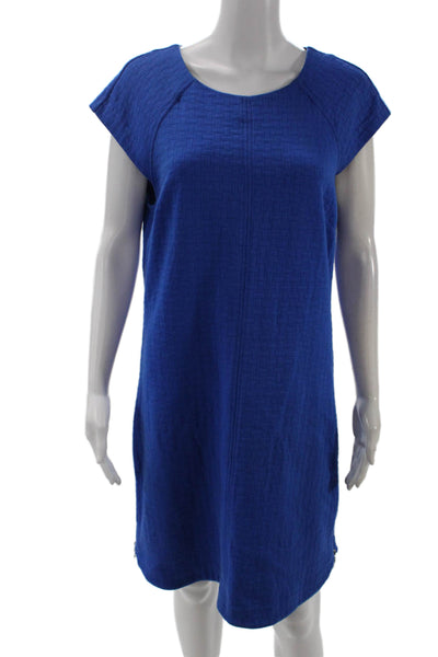 Laundry by Shelli Segal, Women, Shift Dress Blue Midi Round Neck Zip Size 12