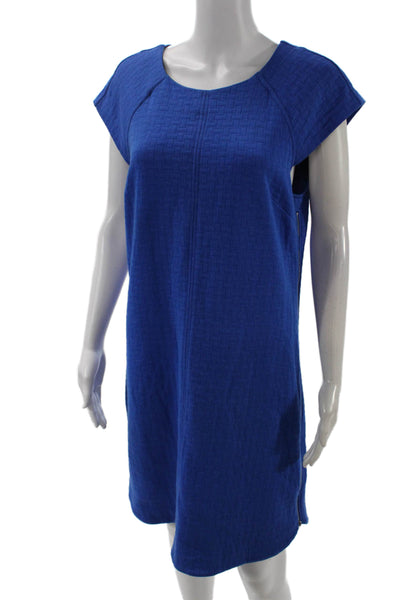 Laundry by Shelli Segal, Women, Shift Dress Blue Midi Round Neck Zip Size 12