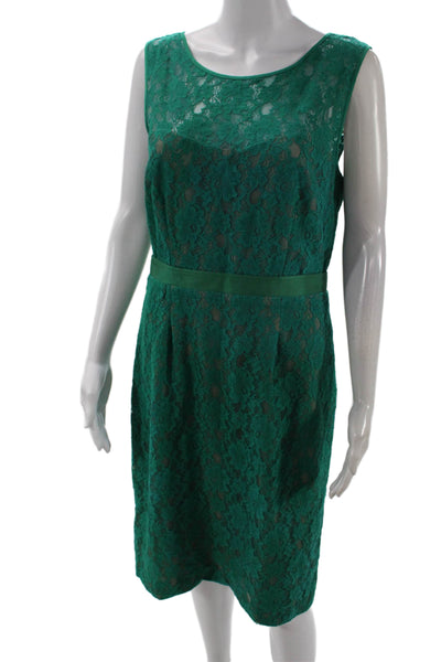 BCBG Max Azria Women Sheath Dress Green Sleeveless Mid-Calf Size 12