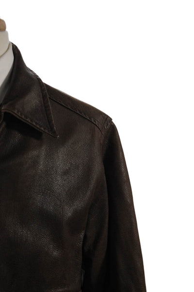 Calvin Klein Jeans Mens Bomber Jacket Brown Genuine Leather Zip Collared Size XL