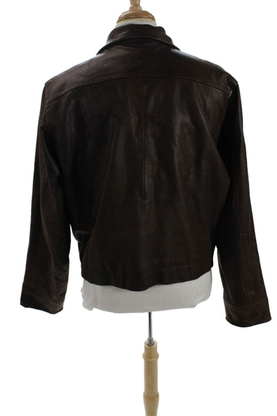 Calvin Klein Jeans Mens Bomber Jacket Brown Genuine Leather Zip Collared Size XL